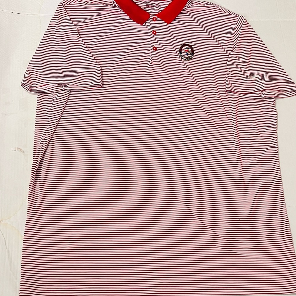 Nike Golf Bethpage State Park Black Course Polo XXL Red White Stripe Dri-Fit